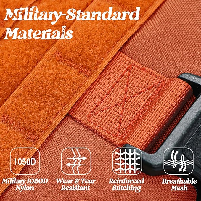 rabbitgoo Tactical Dog Harness for Small, Heavy Duty Pet Harness with Handle, No-Pull Service Vest Small Breed, Adjustable Military Dog Vest for Training Hunting Walking, Orange, S
