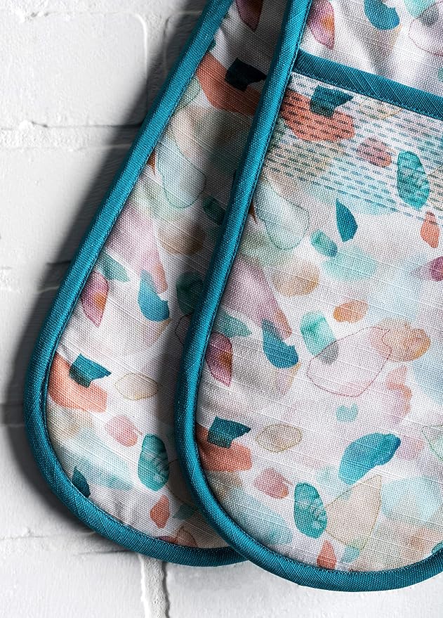 Maison d' Hermine Double Oven Mitts 100% Cotton 7"x35" Double Oven Mitt Heat Resistant BBQ Cooking Gloves with Loop, Baking, Grilling, Home, Kitchen, Handling Hot Pans Spring Summer (Summer Picnic)