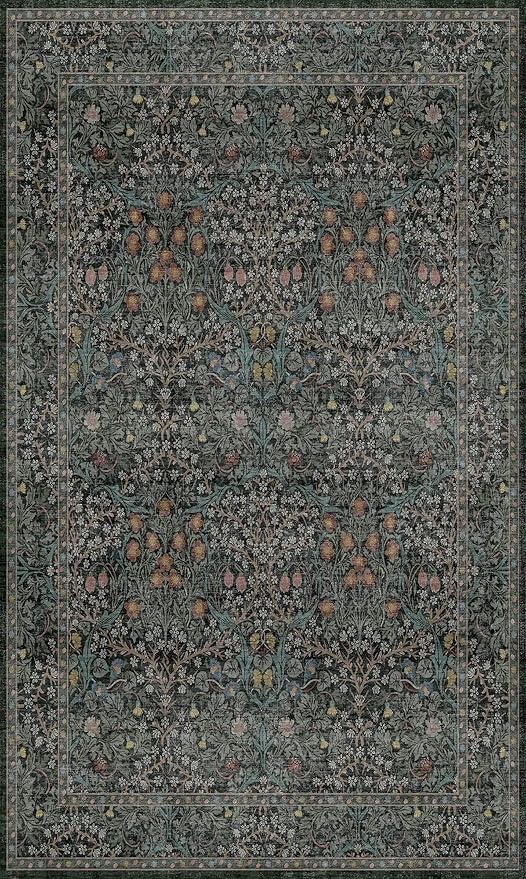 Vintage Floral Dark Green 3x5 Area Rugs for Entryway, Kitchen, Bedroom Beside Rug, Laundry Room, Non-Slip Low Pile Ultra Soft Stain Resistant Small Carpet