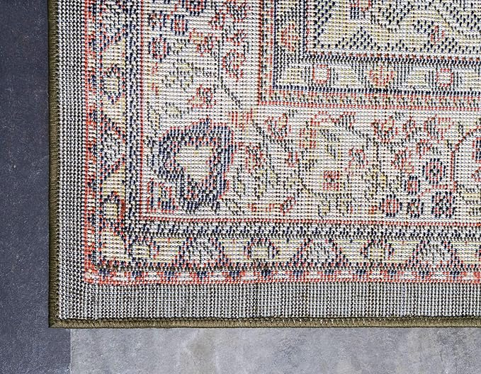 Unique Loom Reza Collection Traditional Persian Style Area Rug, 6 x 9 ft, Olive/Ivory