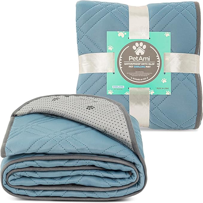 PetAmi Waterproof Cooling Mat for Dog, Premium Pet Cooling Blanket for Bed Crate, Anti Slip Indoor Dog Cool Pad for Sleeping, Q-MAX Small Medium Sofa Couch Cover Mat for Cat, Light Blue, 29x40