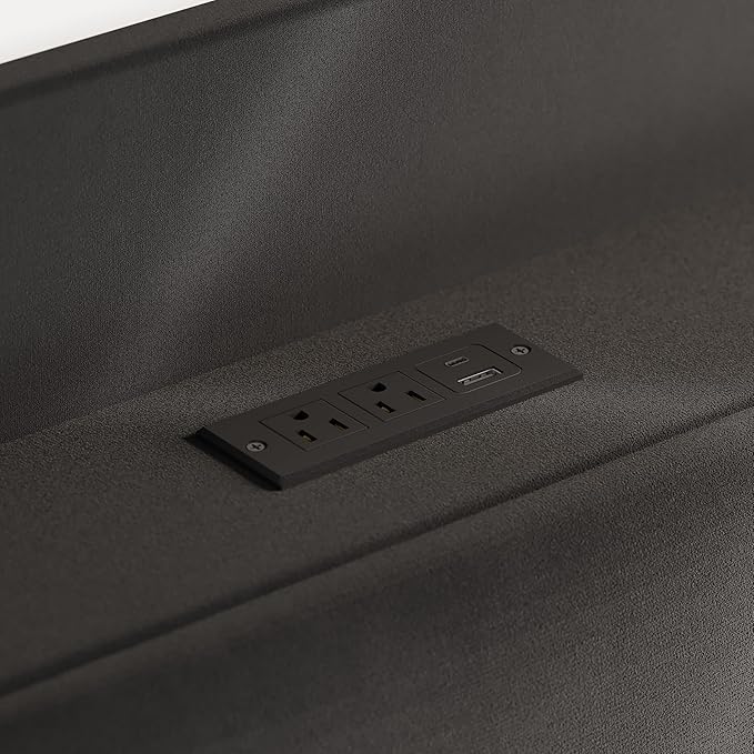 Allewie Velvet King Size Upholstered Bed Frame with Wingback Storage Headboard & Charging Station, Platform Bed with Diamond Tufted Design & Gold Trim, No Box Spring Needed, Easy Assembly, Black