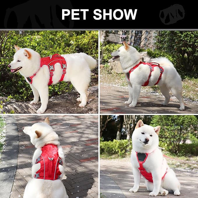 Escape Proof Dog Harness Small Sized Dog, Lightweight Full Body Pet Vest with Lift Handle & Leash Clip, Reflective Adjustable No Slip Dog Harness for Daily Walking(Red,Chest:16-27")