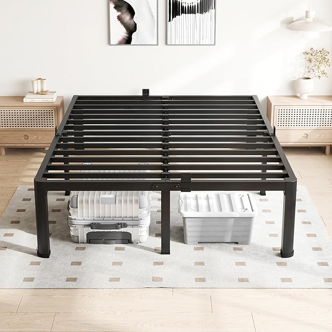 20 Inch Full Size Bed Frame, 3500Lbs Heavy Duty Metal Platform with Round Corner Legs Mattress Slide Stopper, Steel Slat Support No Box Spring Needed, Noise Free, Non-Slip, Easy Assembly