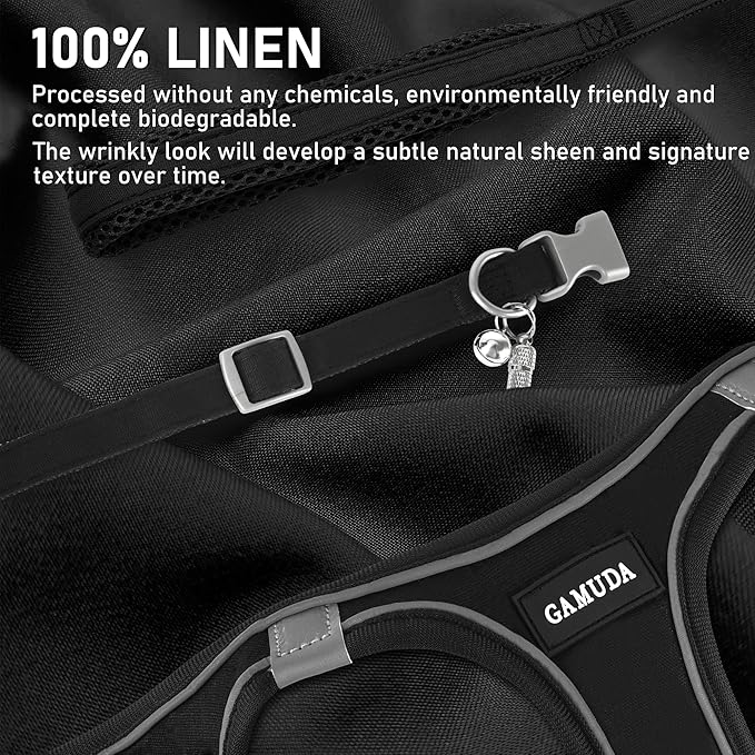 GAMUDA Small Dog Harness Collar and Leash Set, Step in No Chock No Pull Linen Fabric Soft Mesh Dog Vest Harnesses Reflective for Dogs Puppy Cats Kitten Rabbit (Black, XL)