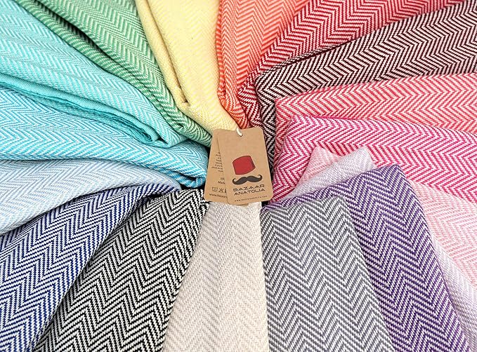 Bazaar Anatolia Turkish Beach Towel 100% Cotton Bath Towels 71x39 Quick Dry Sand Free Lightweight Large Oversized Herringbone Light Blue