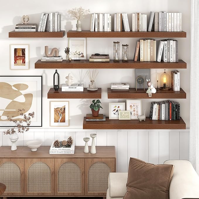 Floating Shelves for Wall, 36 Inch Wide x 12 Inch Deep Floating Shelves, Long Wood Floating Wall Shelf Shelves for Living Room Bathroom Bedroom Kitchen Home - (Walnut, 36" W x 12" D x 2" H)