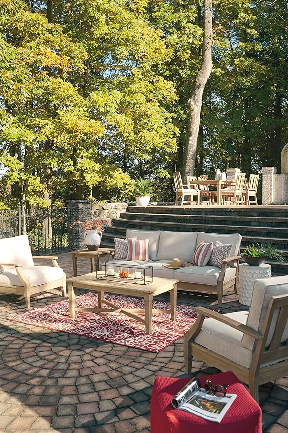 Signature Design by Ashley Outdoor Eucalyptus Carter Hall Patio Coffee Table, Beige