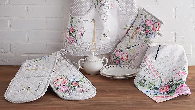 Maison d' Hermine Double Oven Mitts 100% Cotton 7"x35" Double Oven Mitt Heat Resistant BBQ Cooking Gloves with Loop, Baking, Grilling, Home, Kitchen, Handling Hot Pans Spring Summer (Champ De Mars)