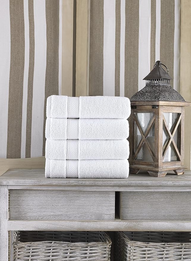 NOVA Luxury Linen - Hotel Quality Turkish Towel Set for Bathroom (4 Pcs Hand Towel Set, Pure White)