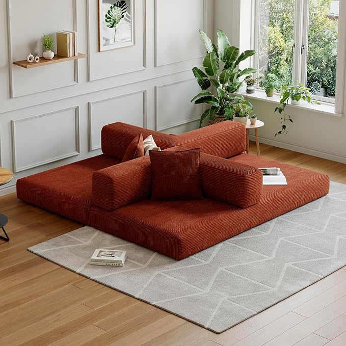 Compressed Sleeper Sofa Bed,Convertible Floor Boneless Couch-with Comfy Pillow,Modular Modern Corduroy Sofa for Living Room Bedroom Lounge Studio-with Fixed-Shape Frame and Support Armrest