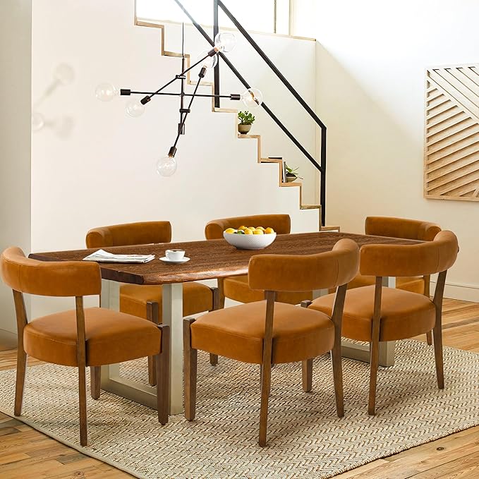 Faux Leather Dining Chairs Set of 4 Upholstered Kitchen & Dining Room Wooden Chairs Mid Century Modern Dining Chairs Low Back, Brown