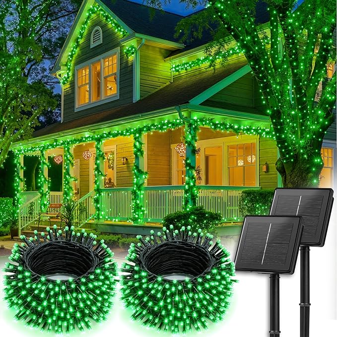 Brightown 2 Pack Solar String Lights Outdoor, Total 144Ft 400 LED Twinkle Fairy Lights Waterproof with 8 Modes Auto On/Off for Patio Tree Garden Party Home Wedding Christmas Decorations (Green)