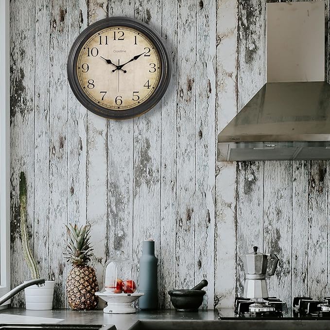 16 Inch Wall Clock Battery Operated Silent Vintage Quartz Analog Round Large Wall Clocks for Living Room Office Kitchen Decor, Bronze