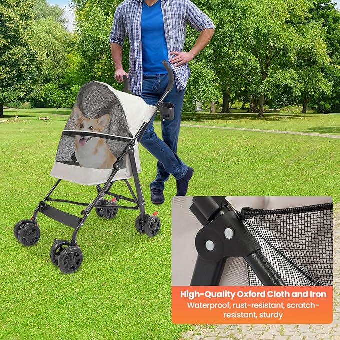 Pet Travel Stroller 22 * 18 * 38in, Pet Stroller Made of Oxford Cloth, Spray Molding Foldable, Small Dog Cat Cage Jogger Travel Carrier Breathable and Visible 22 Lbs Capacity(Gray)