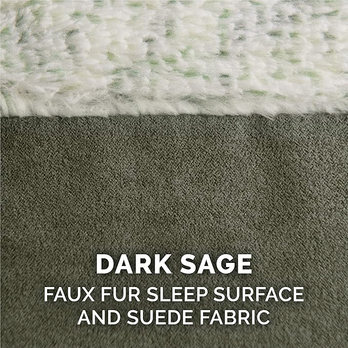 Furhaven Orthopedic Dog Bed for Medium/Small Dogs w/ Removable Bolsters & Washable Cover, For Dogs Up to 35 lbs - Two-Tone Plush Faux Fur & Suede L Shaped Chaise - Dark Sage, Medium