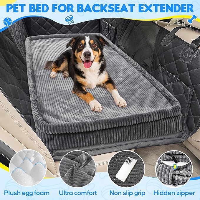 Dog Car Bed, Non-Slip Backseat Extender Pet Mat, Removable Washable Dog Bed for SUVs, Sedans & Trucks, Anti-Slip Travel Mat for Dogs, Easy Clean & Scratch-Proof & Comfort(Dark Gray, 50"x24.6")