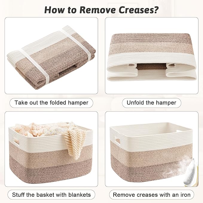 Blanket Basket,Rectangle Woven Baskets for Storage,100L Laundry Basket for Decorative Nursery Blanket,Toys,Dirty Clothes and Magazine in Shelves,Baby Room,and Living Room