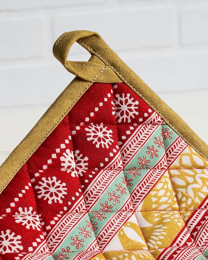 Maison d' Hermine Pot Holders 100% Cotton Heat Resistant Potholders 8" x 8" Hot Pads with Loop for Thanksgiving Christmas Decorations BBQ Cooking Baking Handling Hot Pans (Pack of 1, Sofia)