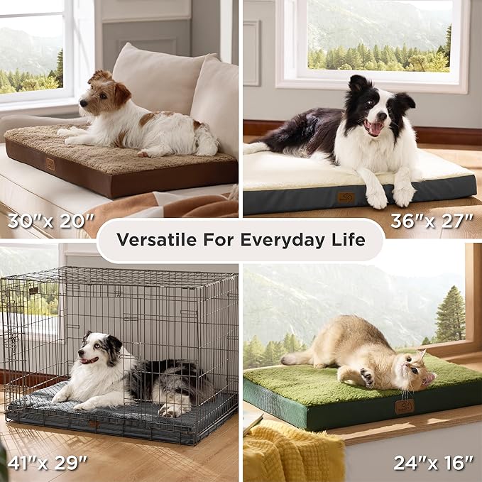 Bedsure Dog Bed Medium Size Dog - Orthopedic Flat Puppy Beds with Removable Washable Cover, Egg Crate Foam Pet Mat, Suitable for Pet Up to 35 lbs