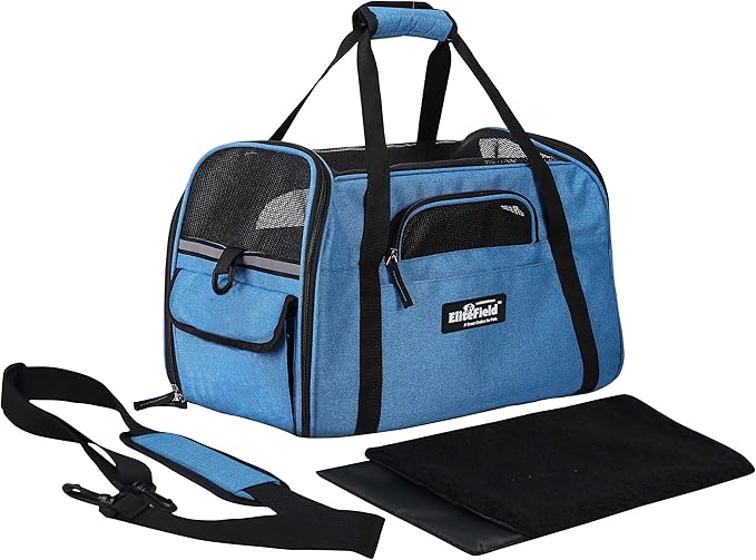 EliteField Soft Sided Pet Carrier (3 Year Warranty, Airline Approved), Multiple Sizes and Colors Available (17" L x 9" W x 12" H, Sapphire Blue)