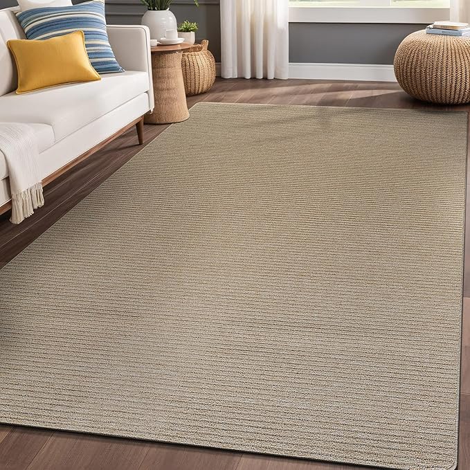 Non Slip Beige Solid Rubber Back Thing Rug for Living Room 5x7 Area Rugs for Kitchen, Rugs for Bedroom, Stain Resistant Easy Cleaning Non Shedding Carpet Beige 5 x 7