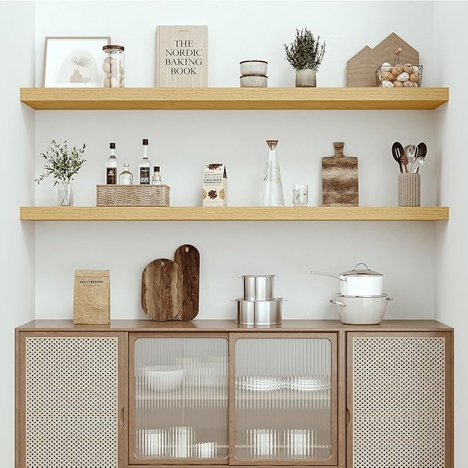 Vivelove 55 inch Long Floating Shelves for Wall, 10.3" Deep & Thicker Storage Shelf for Living Room, Kitchen, Farmhouse,Wall Shelves with Invisible Brackets,Set of 1, Oak