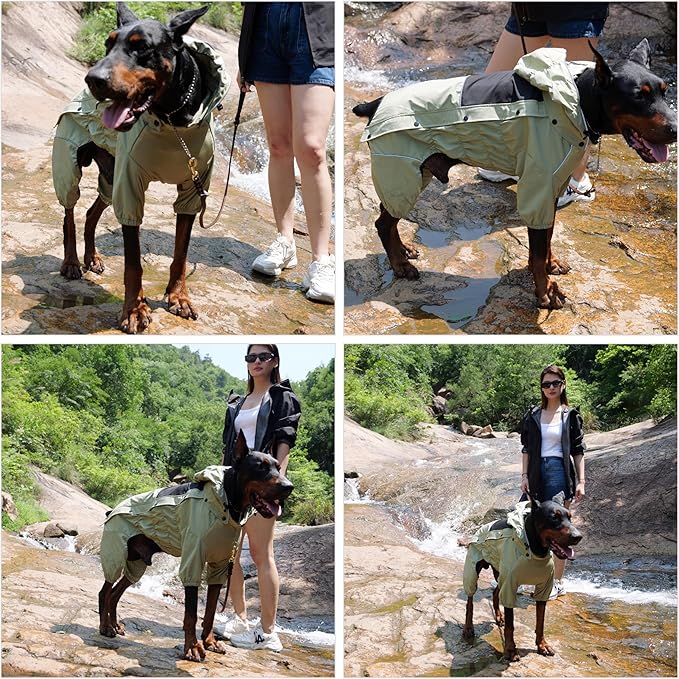 LOVELONGLONG Fleece-Lined Dog Raincoat with Removable Hood – Waterproof Winter Full Body Dog Jacket – Windproof Snowproof Cold-Weather Suit – Green-F XXS