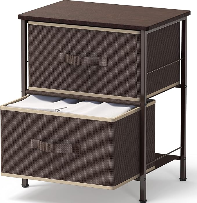 SIMPLE HOUSEWARE 2 Tier Night Stands Dresser for Bedroom Organizer Drawer Storage Tower, Brown