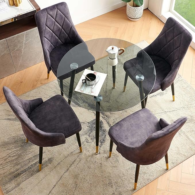 NORDICANA Upholstered Velvet Dining Chair Set of 4, Smoky Gray Armless Side Chair with Metal Legs for Home Kitchen