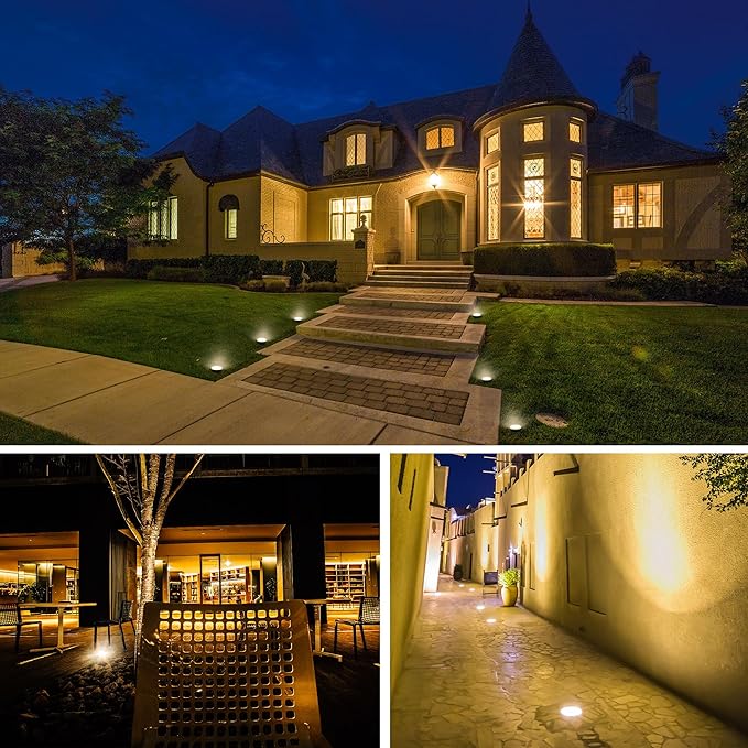 5 Inch 6.5W Low Voltage Under Ground Light, Outdoor In-ground Lighting with Grated Top, 12V 3000K Warm White Waterproof LED Lights for Garden Fence Pathway Deck Driveway Walkway, 6 Pack