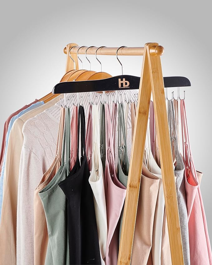 Large Bra Hanger and Bra Organizer for Closet – Tank Top Hanger Space Saving for House, Dorm, Apartment - Foldable Wooden for Closet Organizer– with 20 Hook - Lotus Wood, Black, 1 Pack