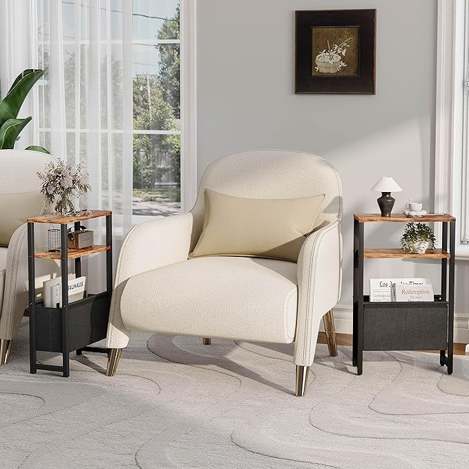 Narrow Side Table, Slim End Table with Magazine Rack, Bedside Table for Small Spaces, 3 Tier Sofa Couch Table Nightstand for Living Room, Bedroom Rustic Brown LET503R