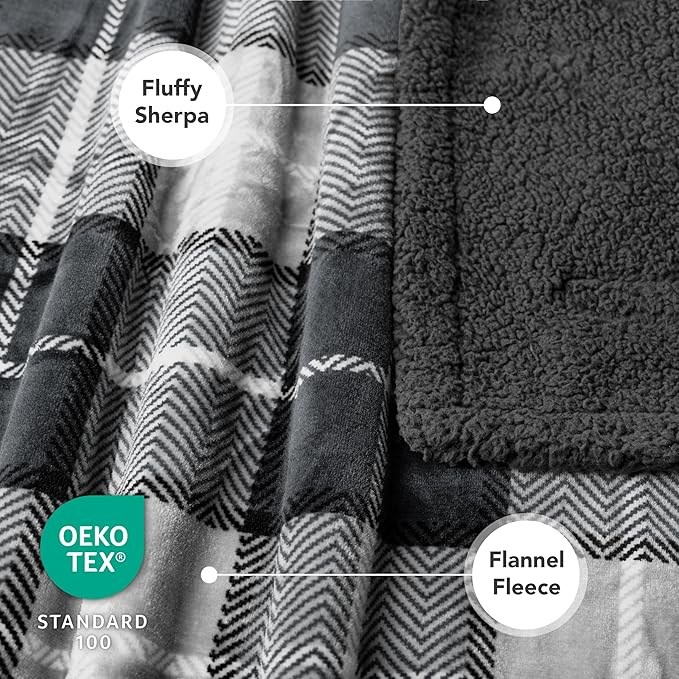 PetAmi Dog Blanket for Medium Large Dogs, Pet Bed Blanket Cat Puppy Kitten, Fleece Furniture Couch Cover Protector Sofa Car, Soft Sherpa Dog Throw Plush Reversible Washable, 40x60 Plaid Dark Gray
