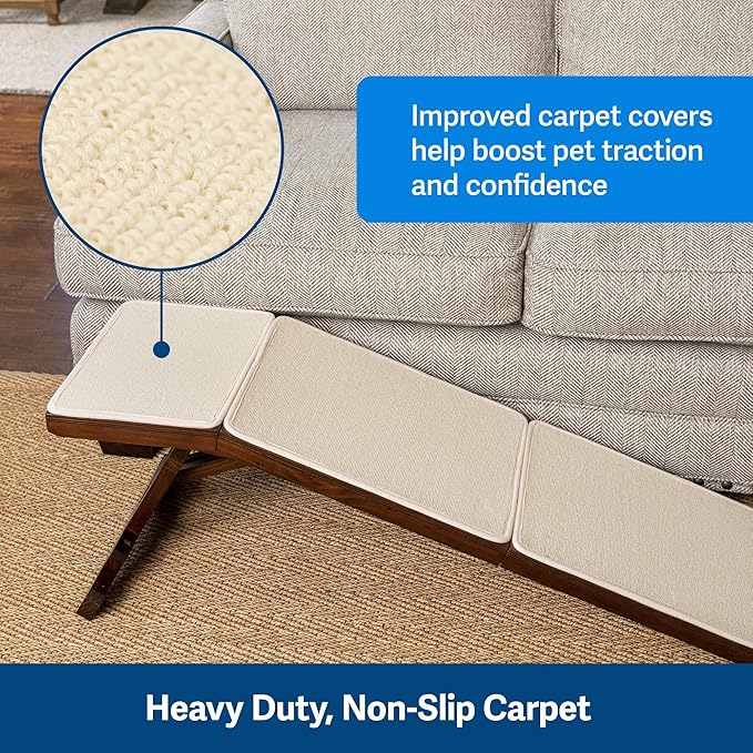 PetSafe CozyUp Sofa Ramp - Adjustable Height Anti-Slip Couch Access Ramp - Heavy Duty Carpet Cover for High Traction - Foldable & Easy to Carry - Older Pet Climbing Aid - Espresso Wooden Finish