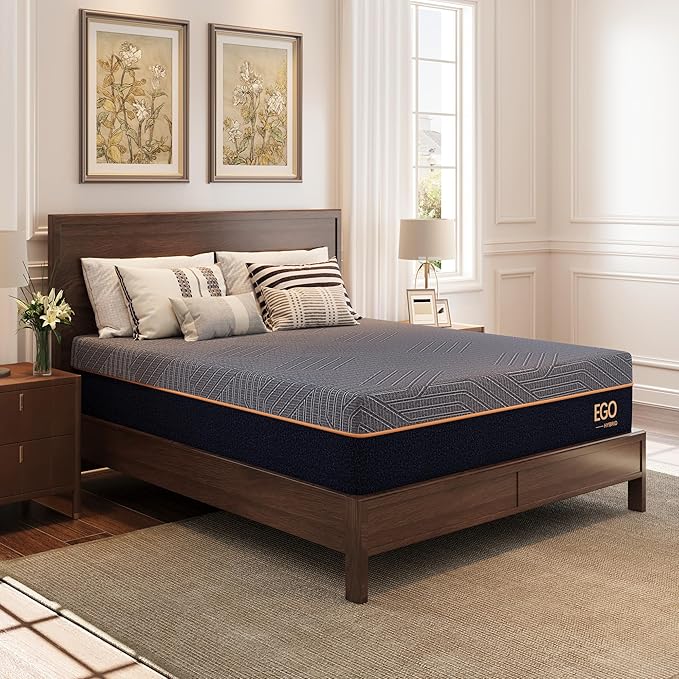 EGOHOME Hybrid Full Mattress 12 Inch, Cooling Gel Mattress, Comfort Foam & Pocket Spring Bed in a Box, Targeted Support Pressure Relief Mattres, CertiPUR-US Certified, Made in USA, 54x75x12 Black