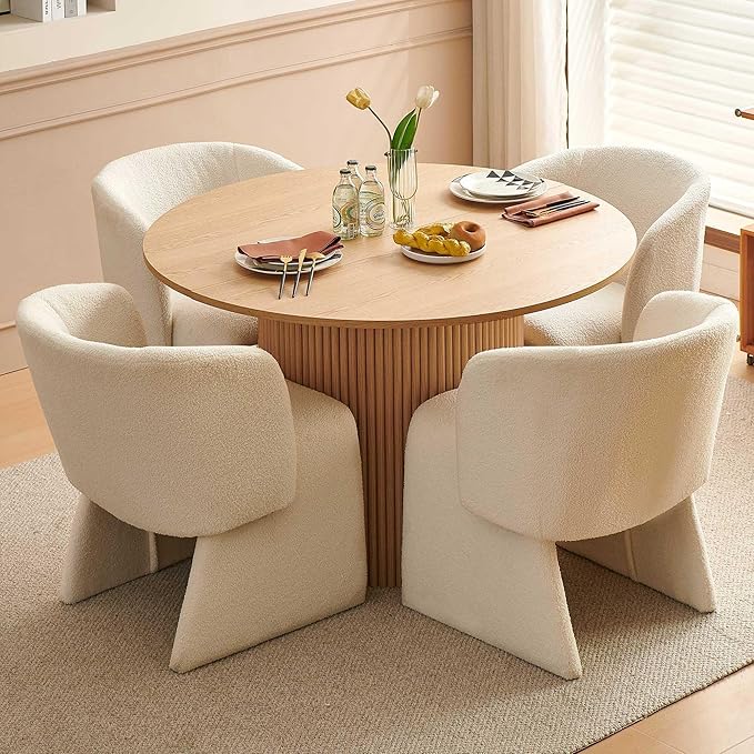 Dining Chair Upholstered Set of 4,Stylish Accent Barrel Side Chairs Cozy Sofa Chairs Teddy Velvet Comfortable Armchairs for Bedroom Reading Room Waiting Room Kitchen Dining Room