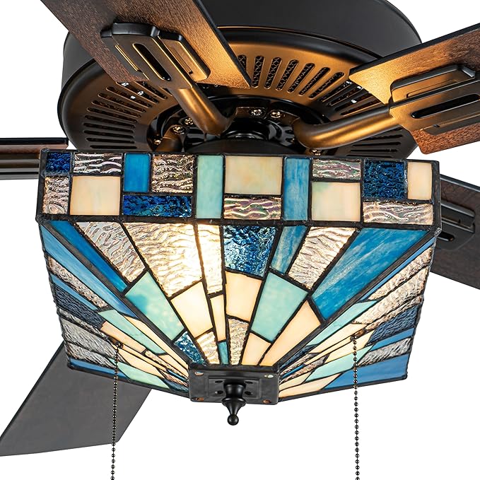 RIVER OF GOODS 52" W Sorrel Indoor Tiffany Stained Glass Ceiling Fan with Remote Control