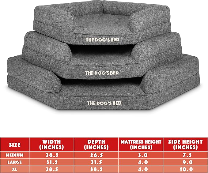 The Dog’s Bed Memory Foam Waterproof Corner Dog Bed, Large, Grey Linen, Eases Pet Arthritis & Hip Dysplasia Pain, Therapeutic & Supportive, Washable Linen Fabric Cover