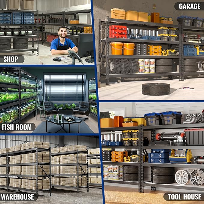 WORKPRO 77" Garage Shelving Unit, 8000LBS Heavy Duty Metal Storage Rack, Extra Wide Adjustable 4-Tier Shelves for Warehouse, Basement, and Garage, 77" W X 24" D X 72" H, Black