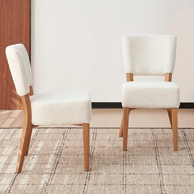 Howtek Modern Dining Chairs Set of 2 with 6.3" Thick Seat Cushions, Space-Saving Stackable Upholstered Kitchen Chairs, Ergonomic Backrest & Wood Grain Metal Legs, White