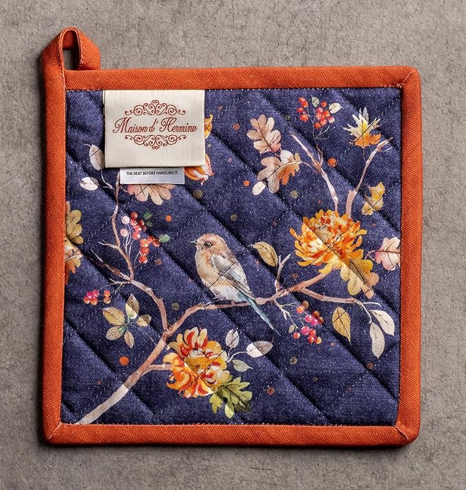 Maison d' Hermine Pot Holders Set 100% Cotton Heat Resistant Potholders 8" x 8" Hot Pads with Loop for Thanksgiving Christmas Decorations BBQ Baking Handling Hot Pans (Pack of 2, Kelim - Infinity)