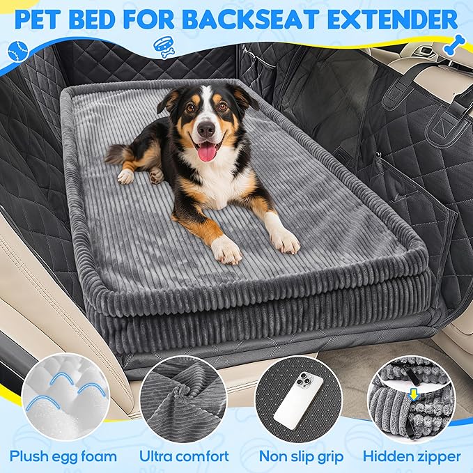 Dog Car Bed, Non-Slip Backseat Extender Pet Mat, Removable Washable Dog Bed for SUVs, Sedans & Trucks, Anti-Slip Travel Mat for Dogs, Easy Clean & Scratch-Proof & Comfort Dark GrayïŒ56"x28.7"