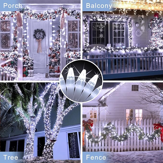 180 LED 59ft Christmas String Lights Indoor Outdoor, 8 Modes Christmas Fairy Lights with Timer & Momory, IP44 Waterproof Christmas Tree Lights for Xmas Patio Yard Fence Balcony Garden (Cool White)
