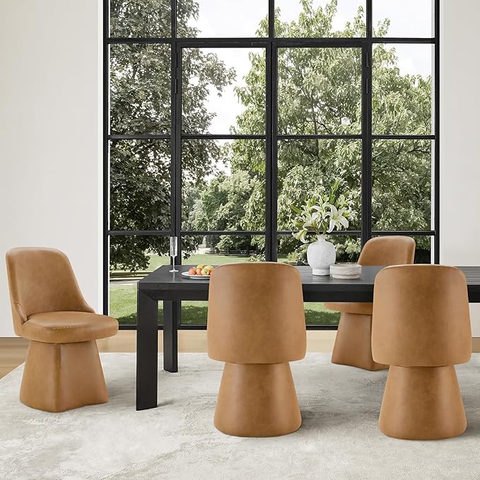 Swivel Dining Chairs Set of 2, Upholstered Mid Century Modern Deskchair with High Back, Faux Leather Kitchen Chairs for Dining Room, Bedroom, Dressing Room, Brown