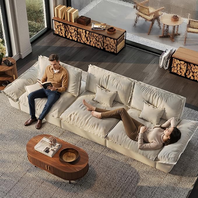 POVISON 39.37" Minimalist Beige Modular Sofa Ottoman for Living Room with Adjustable Backrest Modern Sectional Couches(Beige)