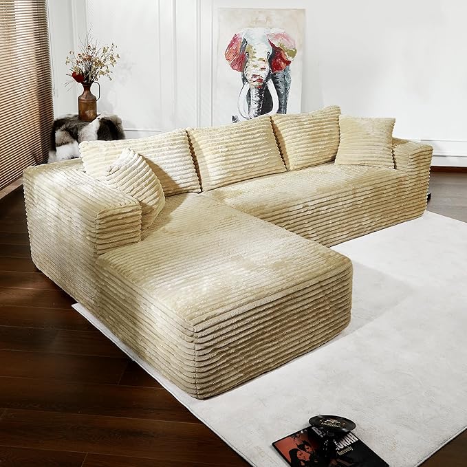 Bashaw 108" Cloud Sectional Couch Sofa with L-Shape Chaise, Modern Modular Sofa Couch Upholstered Couches for Living Room Bedroom, No Assembly Required (Beige, L Shape)