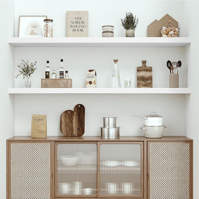 Vivelove 55" Long Floating Shelves for Wall, 10.3" Deeper & Thicker Storage Shelf for Living Room, Kitchen, Farmhouse,Wall Shelves with Invisible Brackets,Set of 1, White