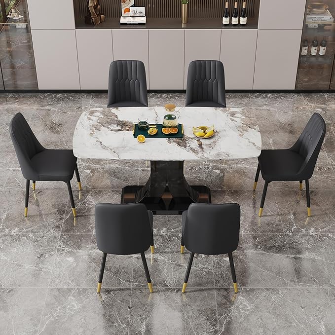 Dining Chairs Set of 6,Modern Dining Chairs, Equipped with PU Leather Backrest Cushions and Black Metal Legs, Suitable for Restaurants, Kitchens, and Bedrooms Dining Room Chairs