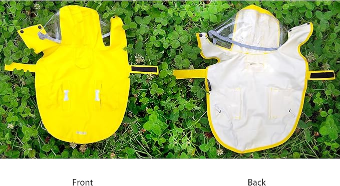 Dog Raincoat,Waterproof Rain Poncho with Hoodie, High Reflective Adjustable Pet Rain Jacket with Leash Hole for Small Medium and Large Dogs (Yellow, Large)
